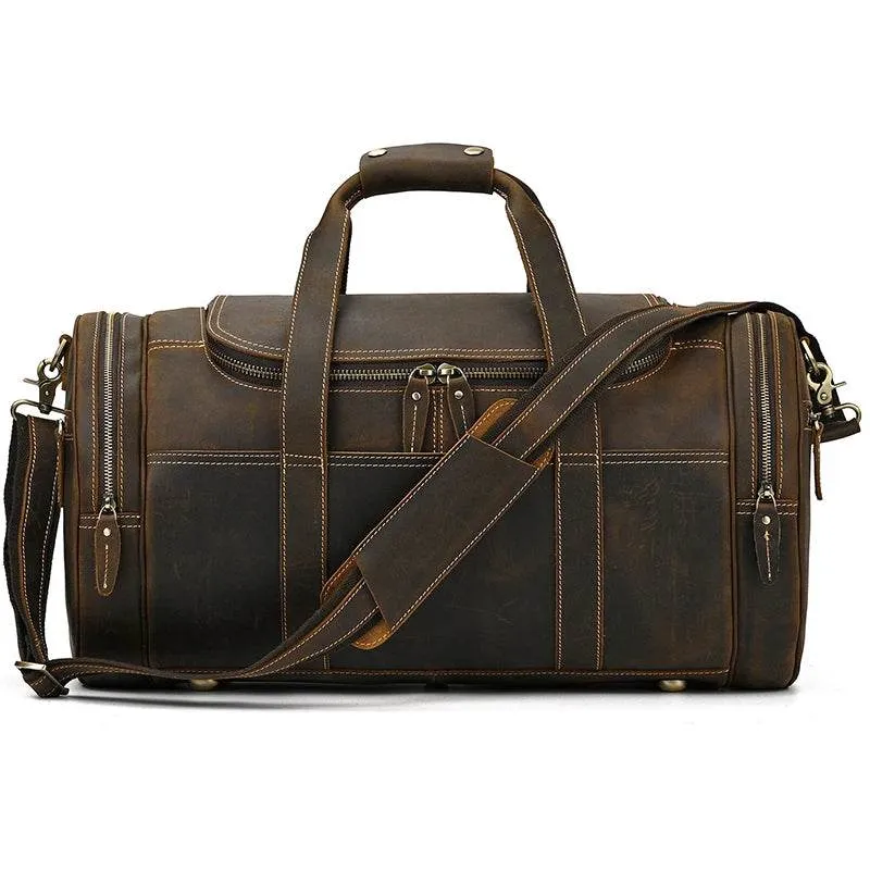 Gym Travel Bag Genuine Leather Men Large Capacity Weekend Duffle