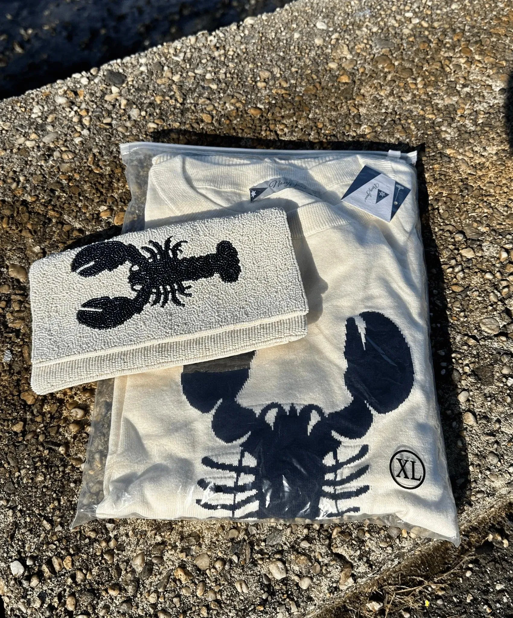 Hadley Navy Sweater with Red Lobster Design