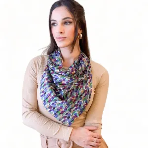 Hand Roll Hemmed Large Square Silk Scarf Brush Strokes