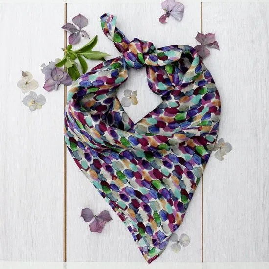 Hand Roll Hemmed Large Square Silk Scarf Brush Strokes
