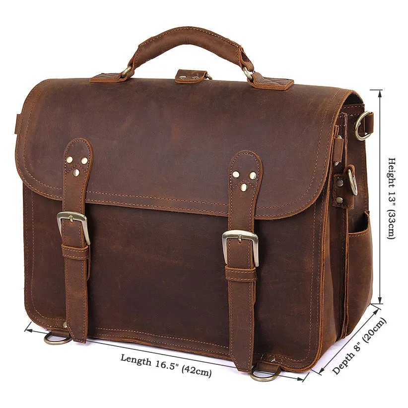 Handmade Crazy Horse Leather Messenger Bags Brown Vintage Shoulder Bags