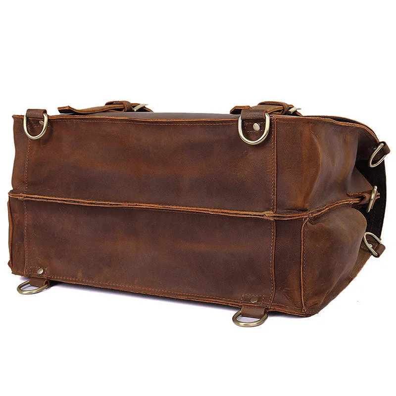 Handmade Crazy Horse Leather Messenger Bags Brown Vintage Shoulder Bags