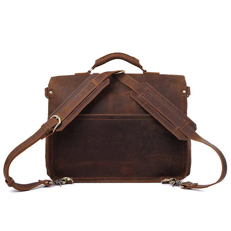 Handmade Crazy Horse Leather Messenger Bags Brown Vintage Shoulder Bags