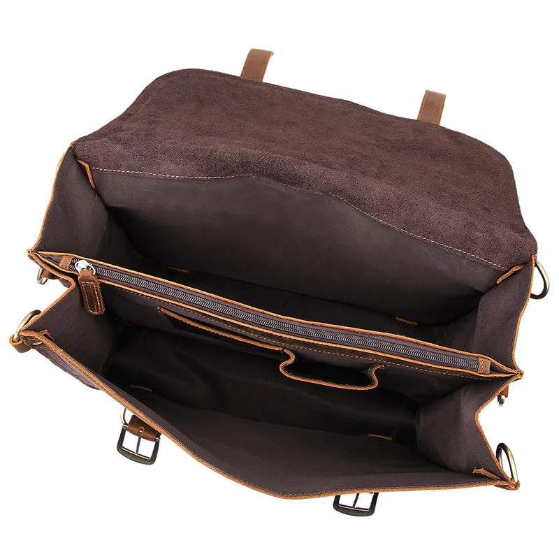 Handmade Crazy Horse Leather Messenger Bags Brown Vintage Shoulder Bags