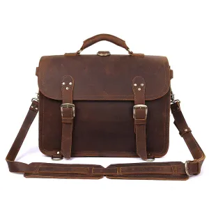 Handmade Crazy Horse Leather Messenger Bags Brown Vintage Shoulder Bags