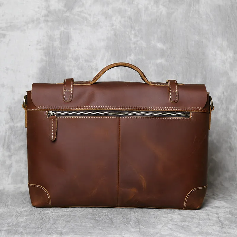 Handmade Full Grain Leather Briefcase Vintage Brown Business Messenger Bag Handbags