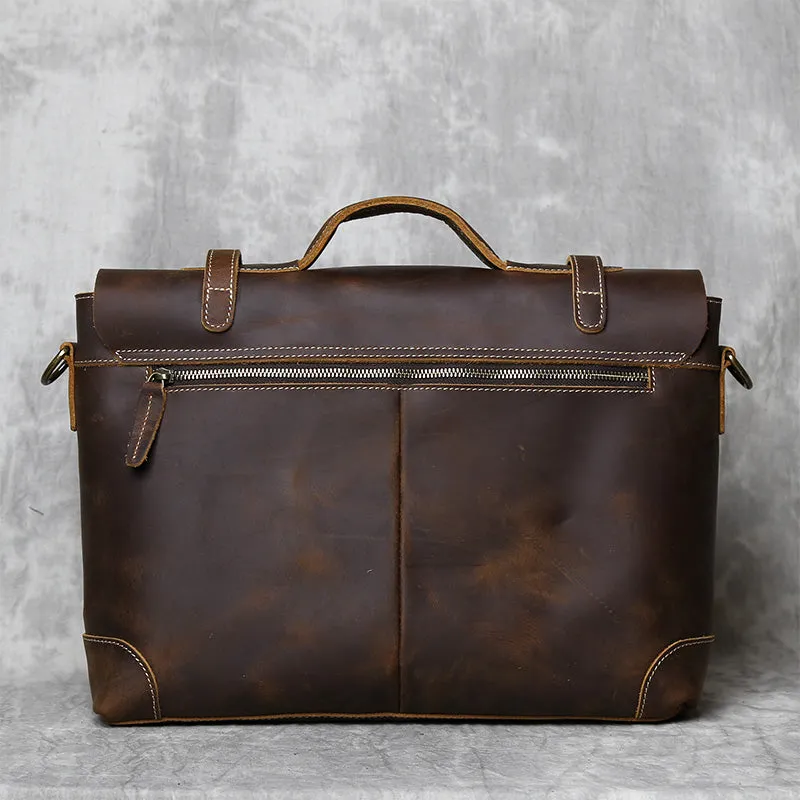 Handmade Full Grain Leather Briefcase Vintage Brown Business Messenger Bag Handbags