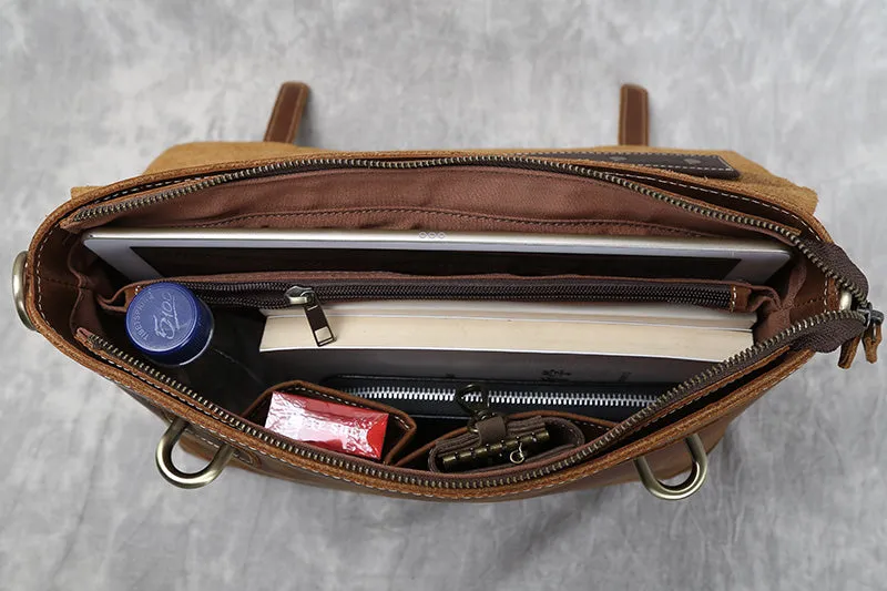 Handmade Full Grain Leather Briefcase Vintage Brown Business Messenger Bag Handbags