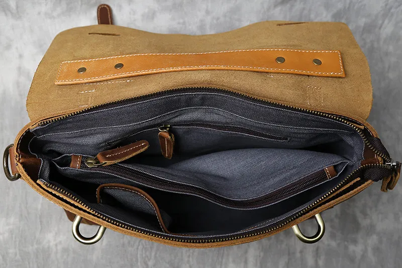 Handmade Full Grain Leather Briefcase Vintage Brown Business Messenger Bag Handbags