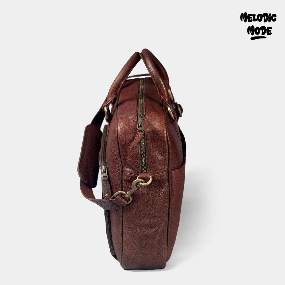 Handmade Genuine Leather Satchel | Vintage Brown Messenger Bag | Rustic Laptop Briefcase with Adjustable Strap | Men's Office Crossbody Bag