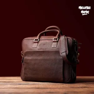 Handmade Genuine Leather Satchel | Vintage Brown Messenger Bag | Rustic Laptop Briefcase with Adjustable Strap | Men's Office Crossbody Bag