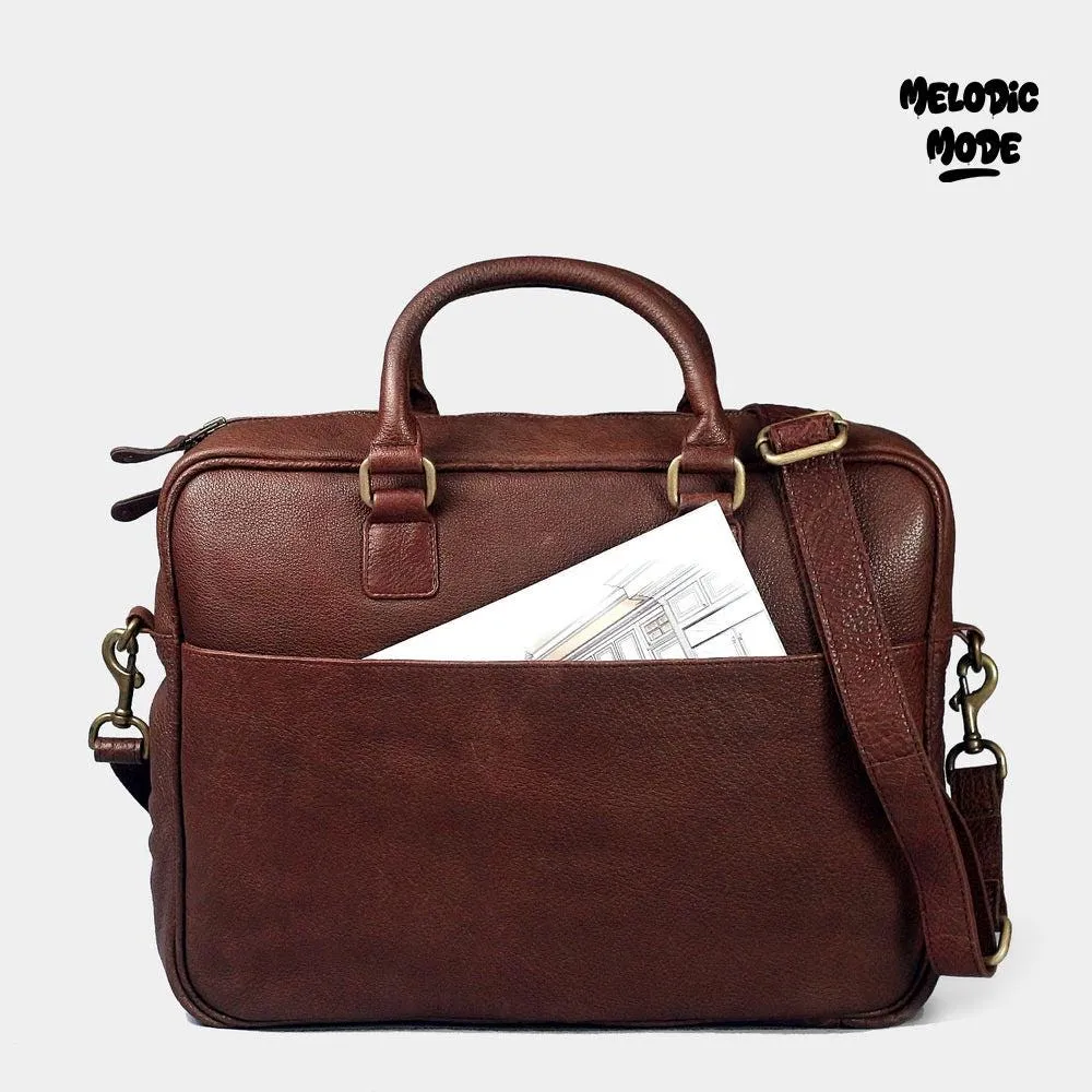 Handmade Genuine Leather Satchel | Vintage Brown Messenger Bag | Rustic Laptop Briefcase with Adjustable Strap | Men's Office Crossbody Bag