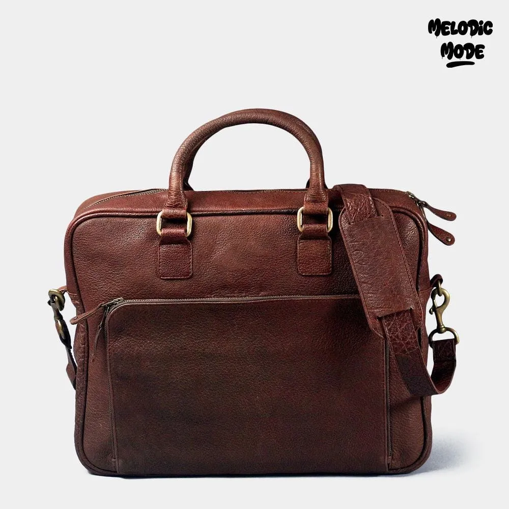 Handmade Genuine Leather Satchel | Vintage Brown Messenger Bag | Rustic Laptop Briefcase with Adjustable Strap | Men's Office Crossbody Bag