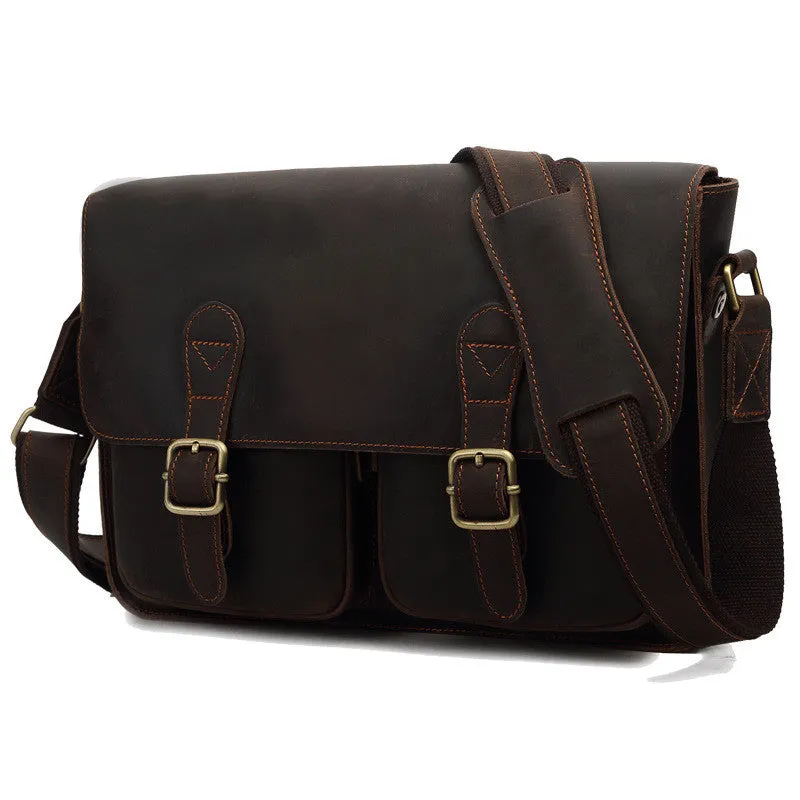 Handmade Men's Genuine Leather Messenger Bag Crossbody Shoulder Bag For Men Business