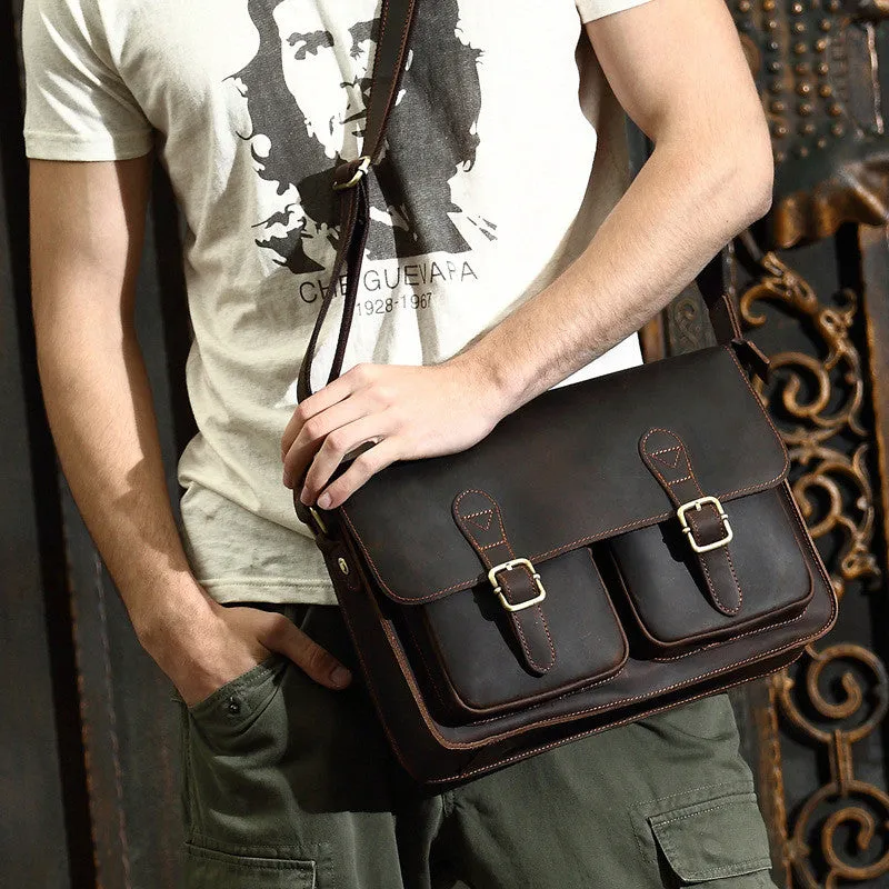 Handmade Men's Genuine Leather Messenger Bag Crossbody Shoulder Bag For Men Business
