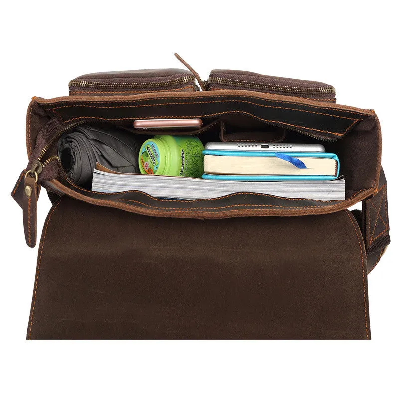 Handmade Men's Genuine Leather Messenger Bag Crossbody Shoulder Bag For Men Business