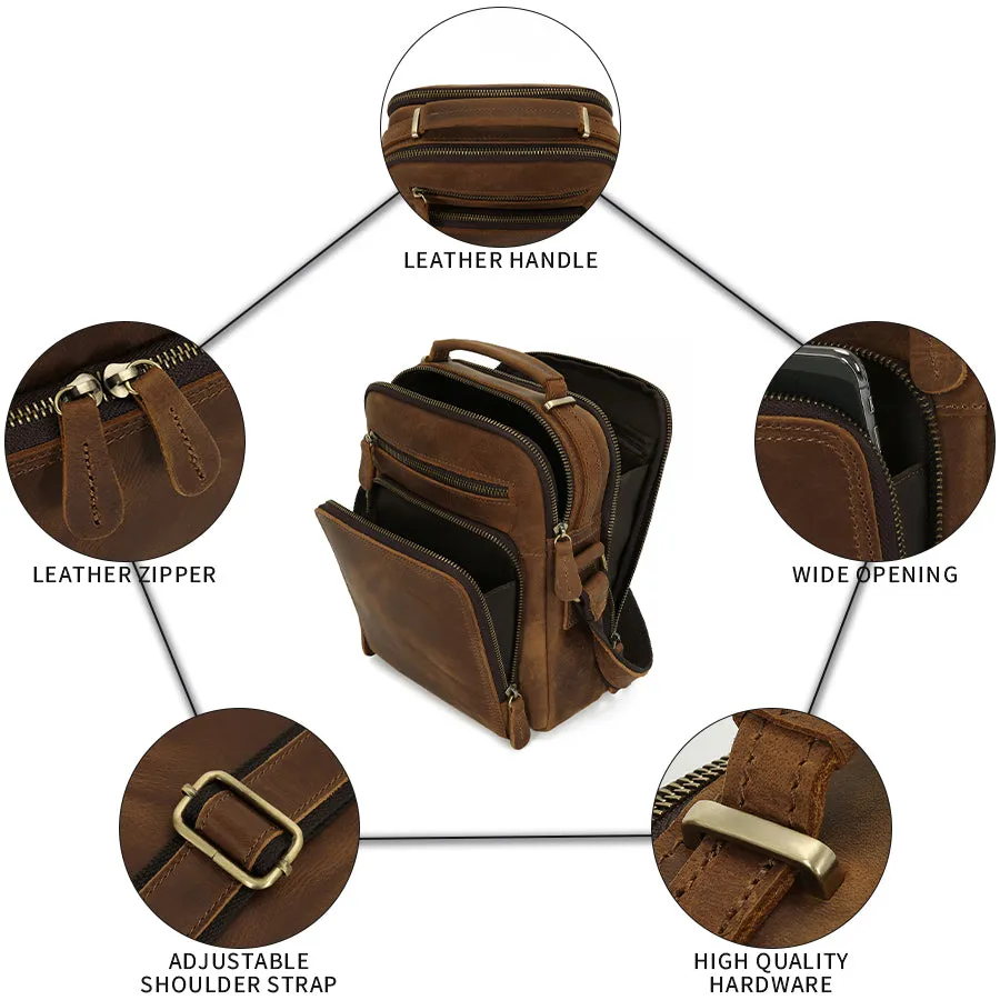 Handmade Vintage Crazy Horse Leather Crossbody Bag
