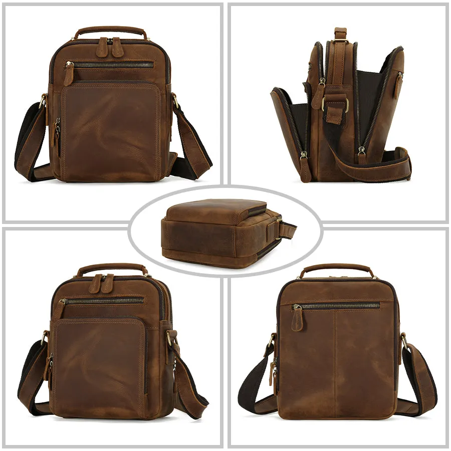Handmade Vintage Crazy Horse Leather Crossbody Bag