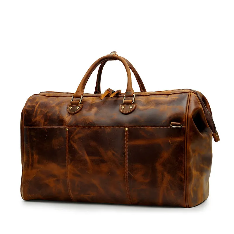 Handmade Vintage Full-Grain Leather Travel Duffel Bag