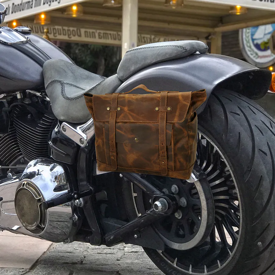 Handmade Vintage Motorcycle Side Bag with Magnetic Closure