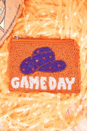Hat's Off Game Day Orange and Purple Seed Bead Coin Purse