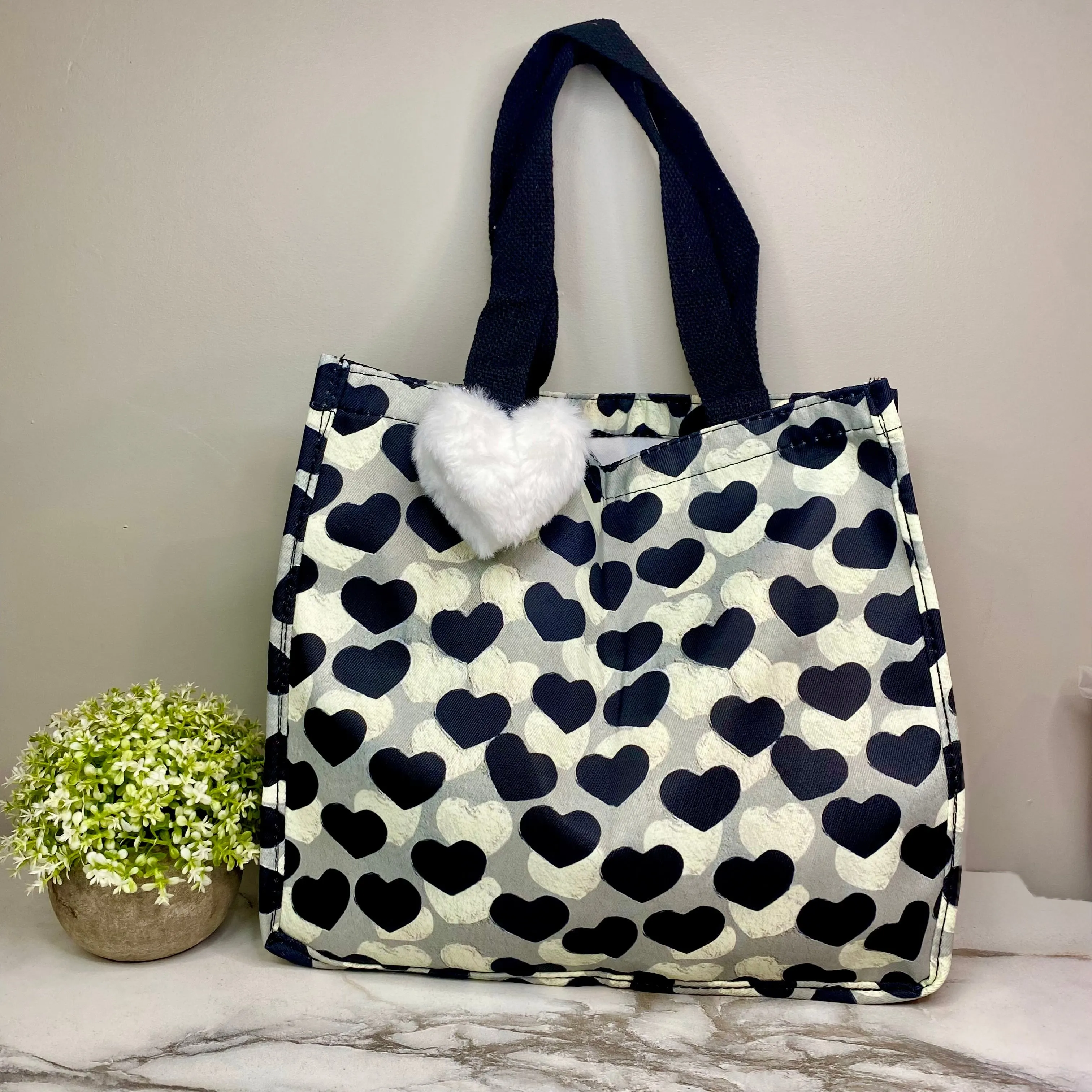 Heart Tote Bag - Black   Grey