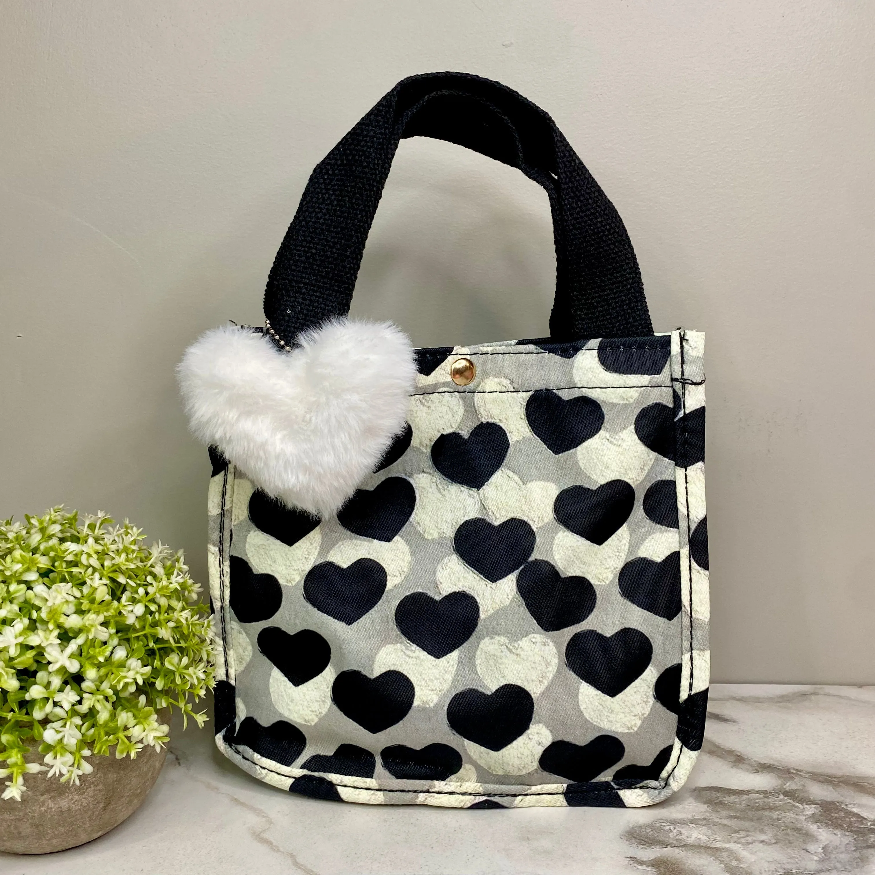Heart Tote Bag - Black   Grey