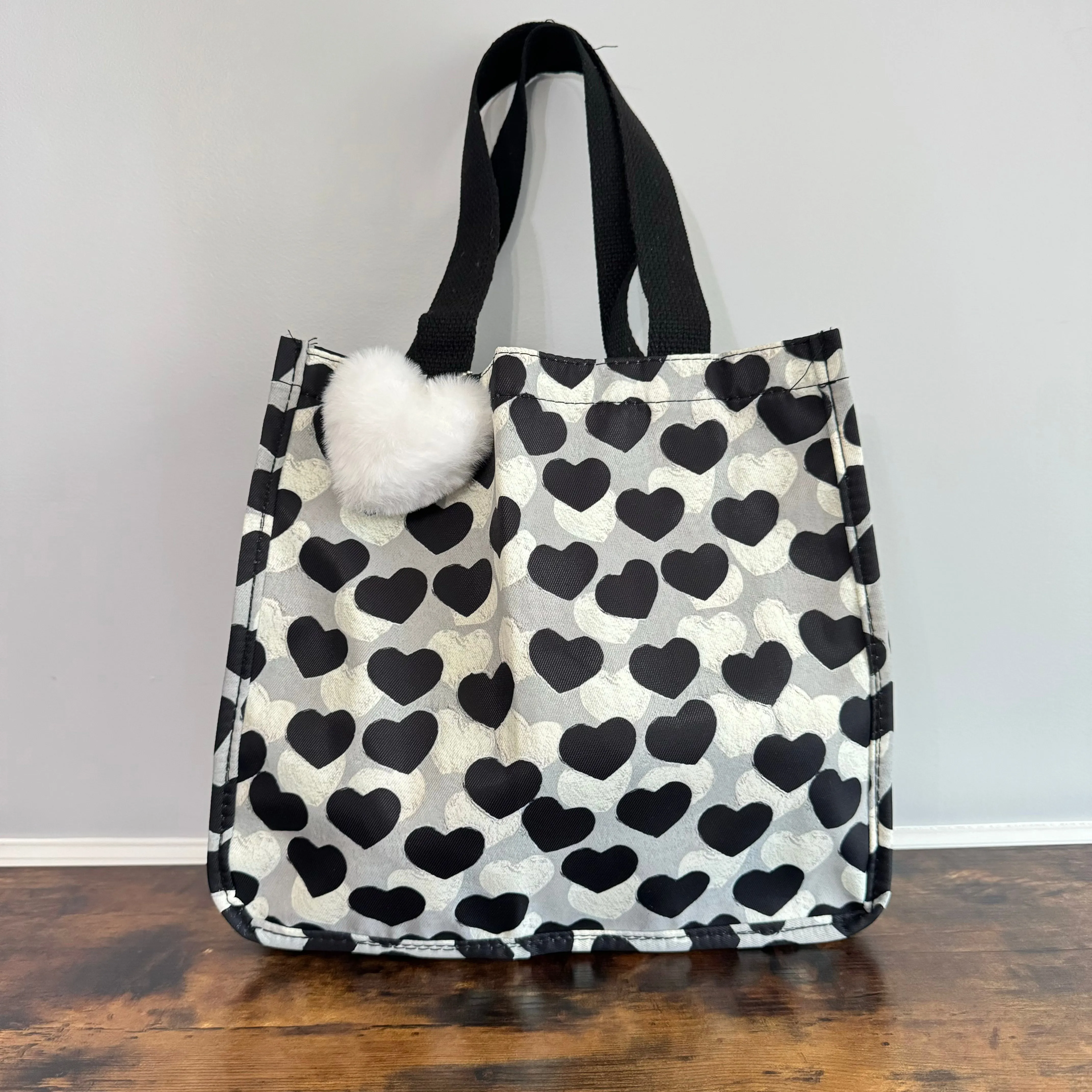 Heart Tote Bag - Black   Grey