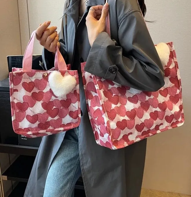 Heart Tote Bag - Black   Grey