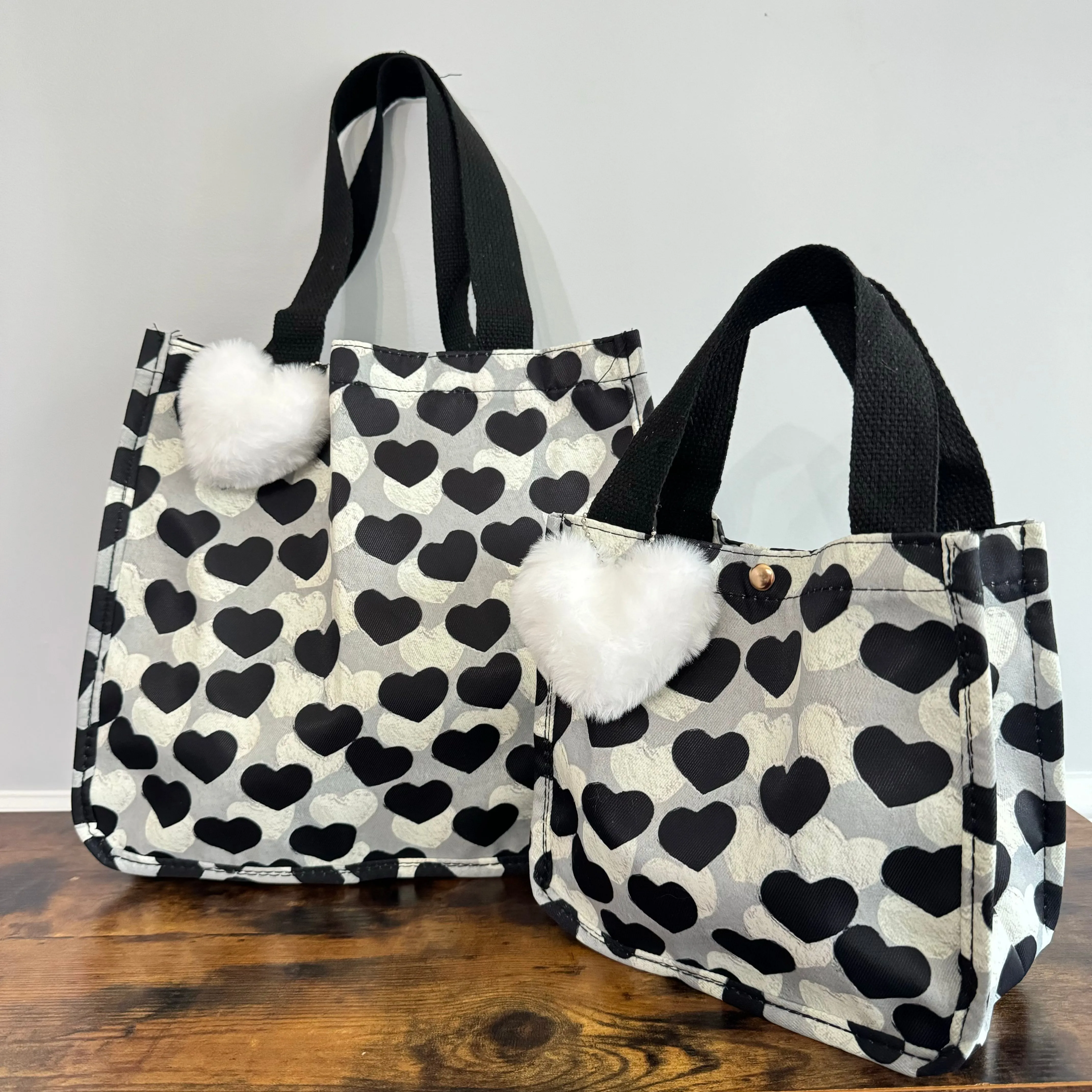 Heart Tote Bag - Black   Grey