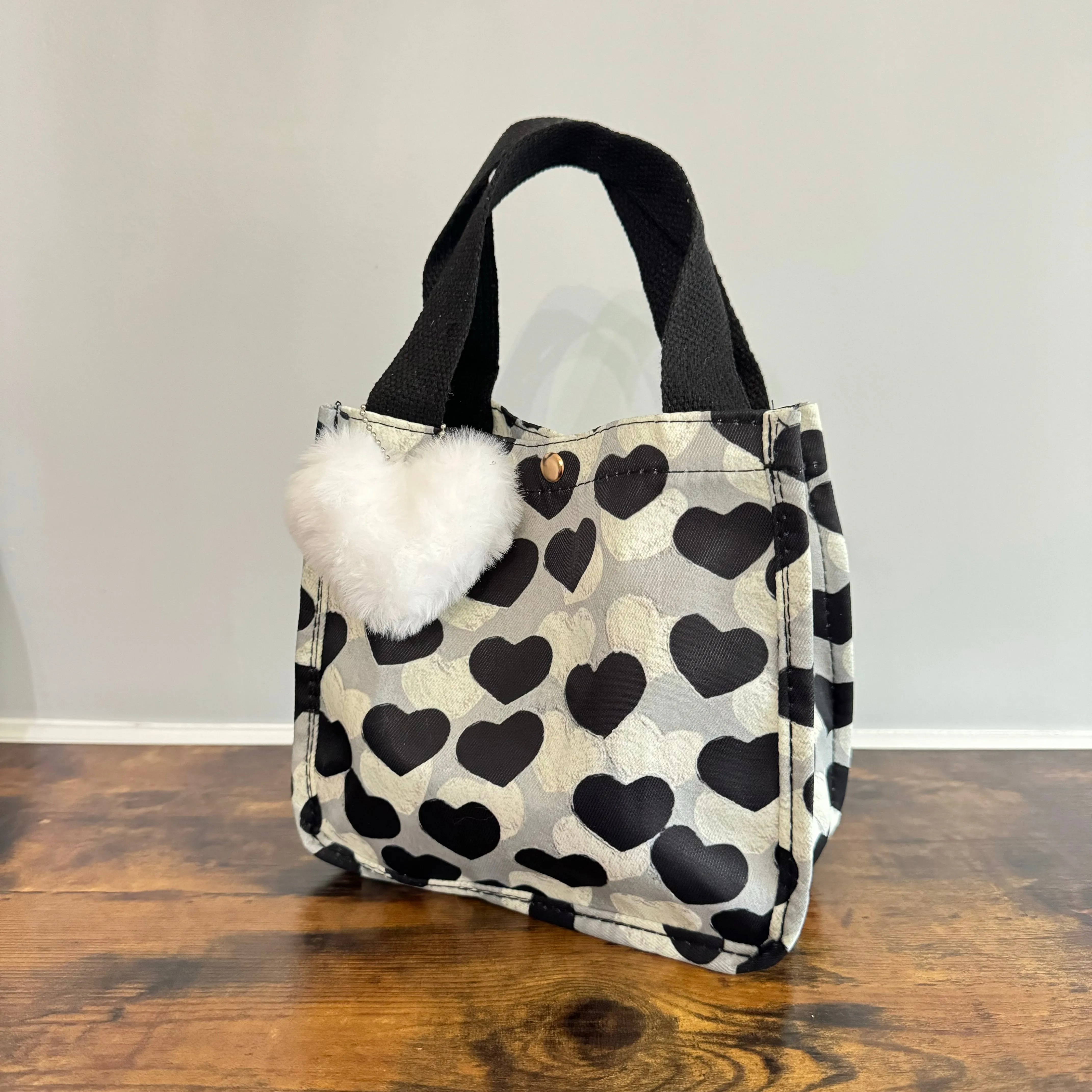 Heart Tote Bag - Black   Grey