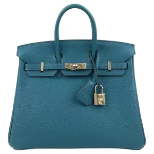 HERMES Birkin 25 Colvert Blue Togo Leather Bag Rare