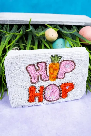 Hop Hop White Seed Bead Coin Purse