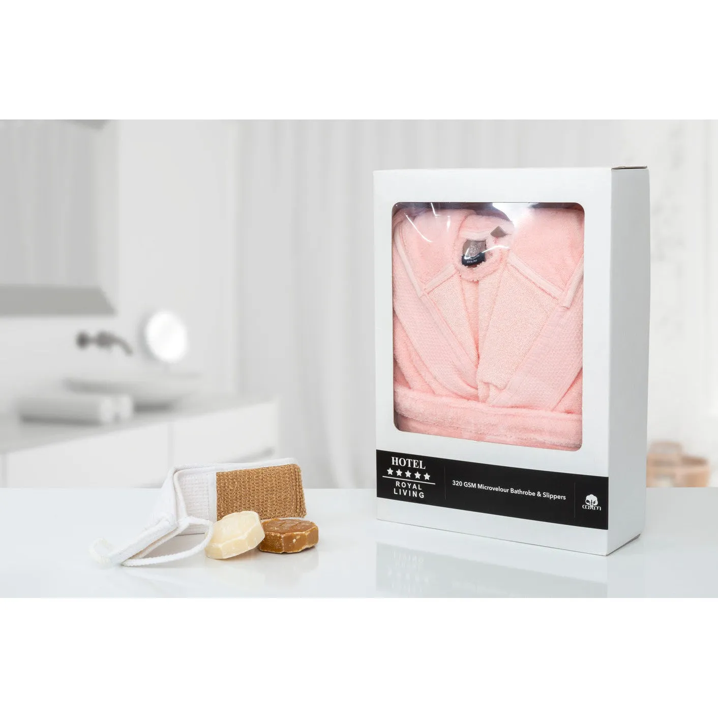 HOTEL ROYAL LIVING Microvelour Bath Robe & Slippers Gift Box