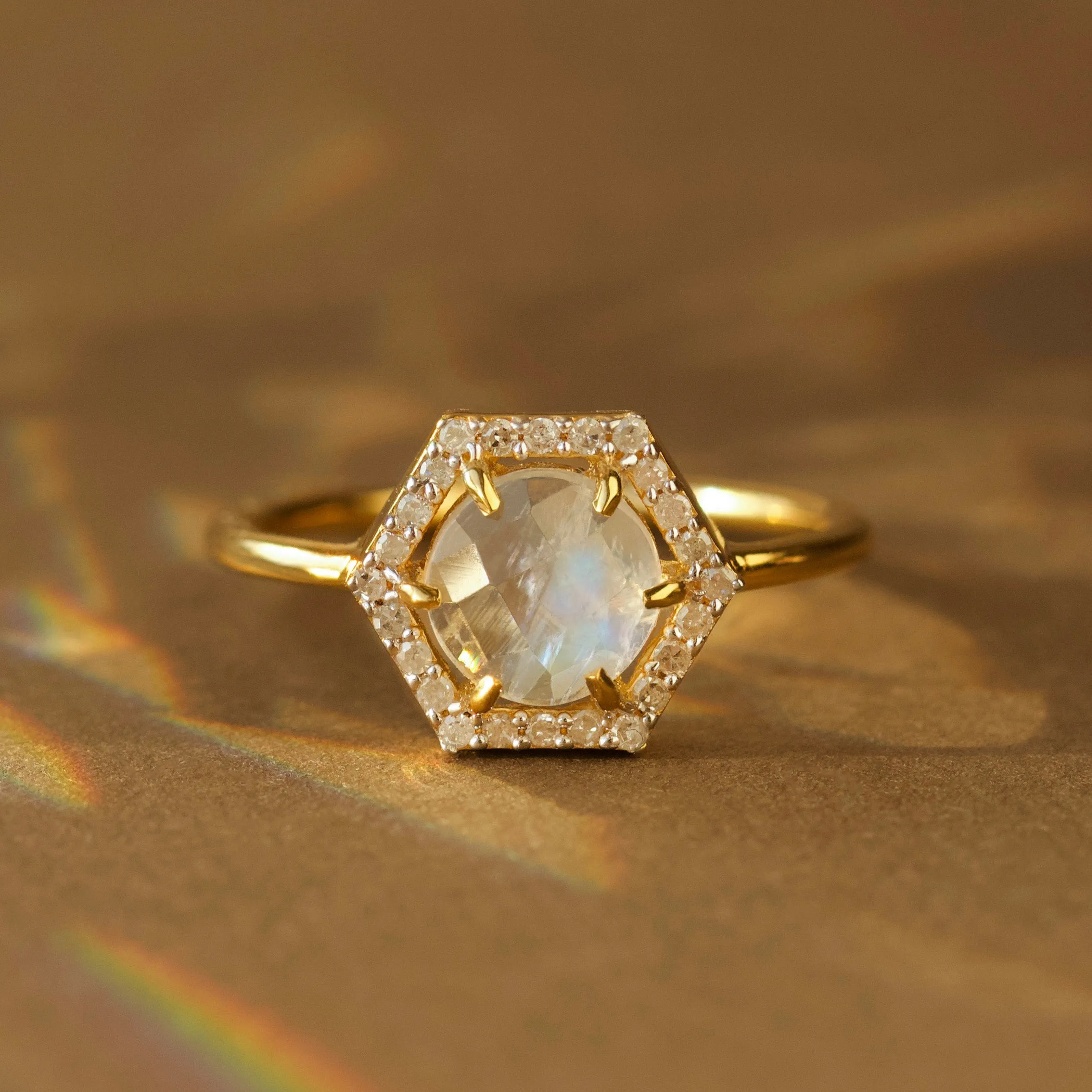 Icon Moonstone & Diamond Hexagon Ring