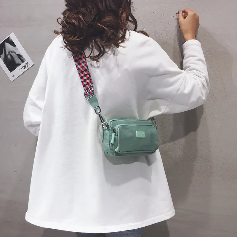 INS Nylon Cloth Color Wide Strap Crossbody Bag