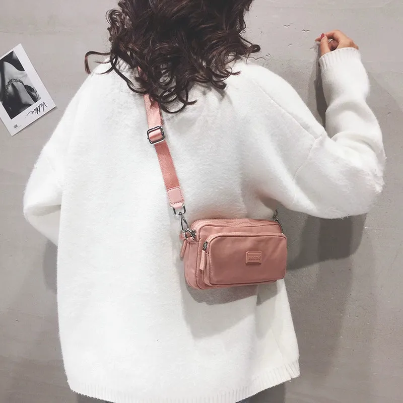 INS Nylon Cloth Color Wide Strap Crossbody Bag