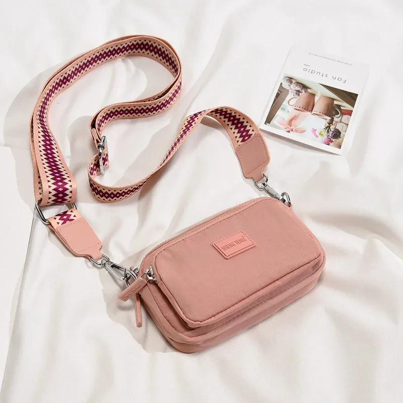 INS Nylon Cloth Color Wide Strap Crossbody Bag