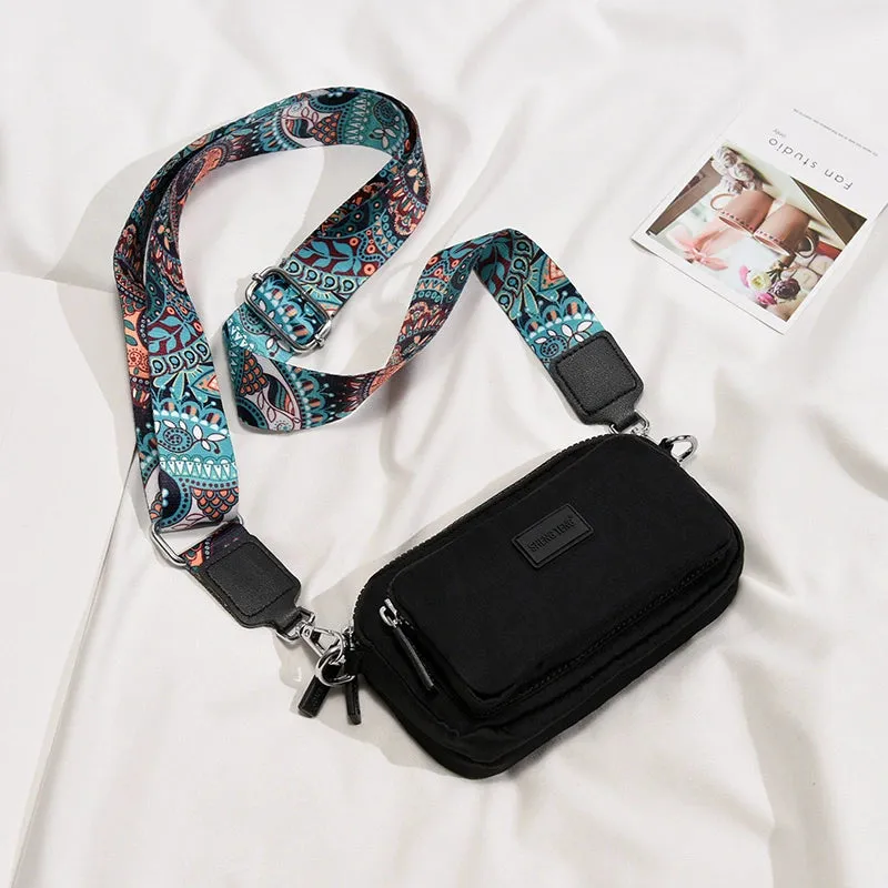 INS Nylon Cloth Color Wide Strap Crossbody Bag