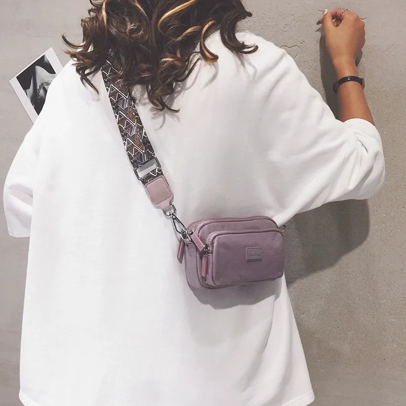 INS Nylon Cloth Color Wide Strap Crossbody Bag