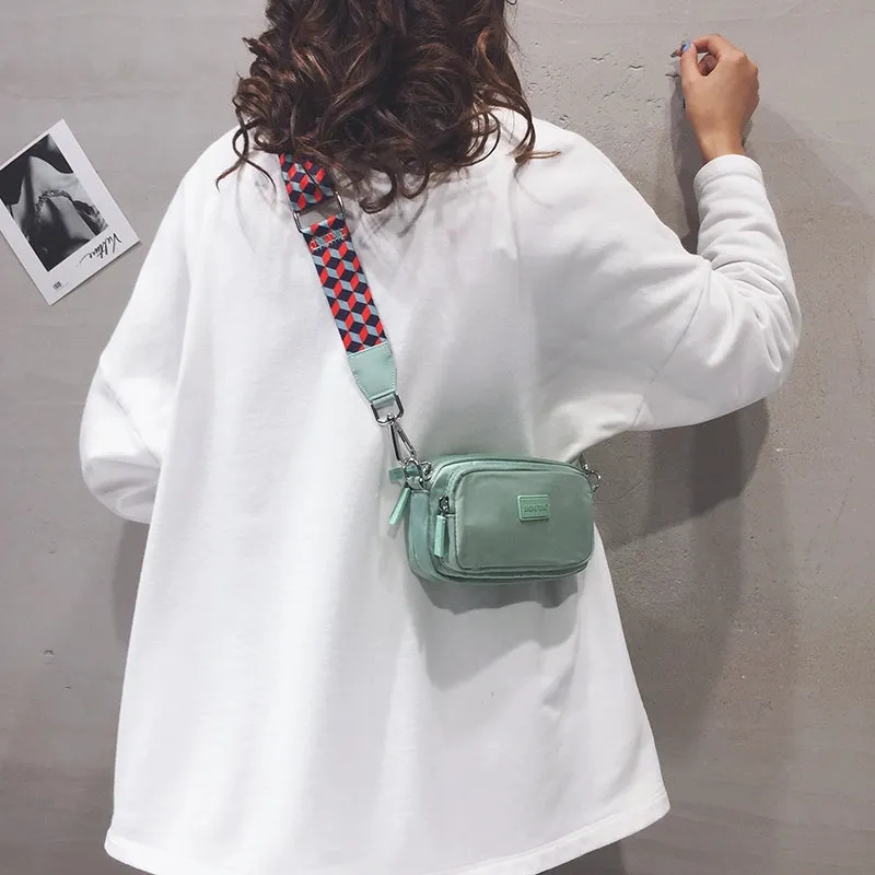 INS Nylon Cloth Color Wide Strap Crossbody Bag