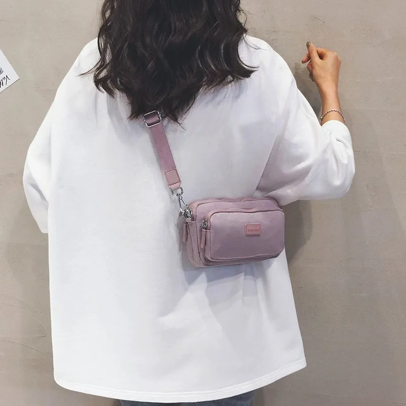 INS Nylon Cloth Color Wide Strap Crossbody Bag