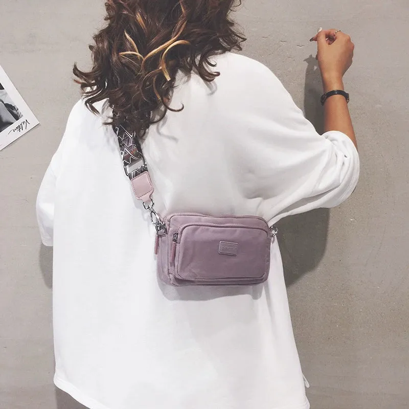 INS Nylon Cloth Color Wide Strap Crossbody Bag