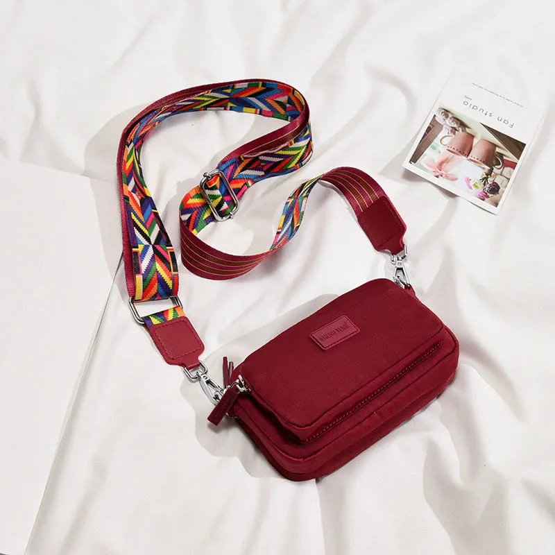 INS Nylon Cloth Color Wide Strap Crossbody Bag