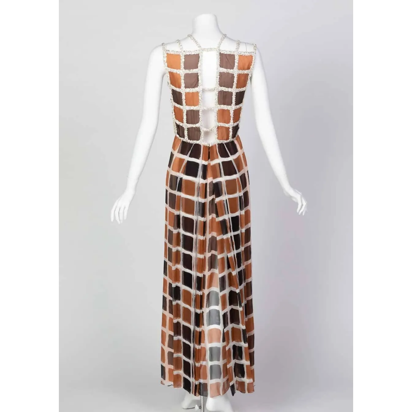 JAMES GALANOS Brown Tones Silk Chiffon Dress | Size S