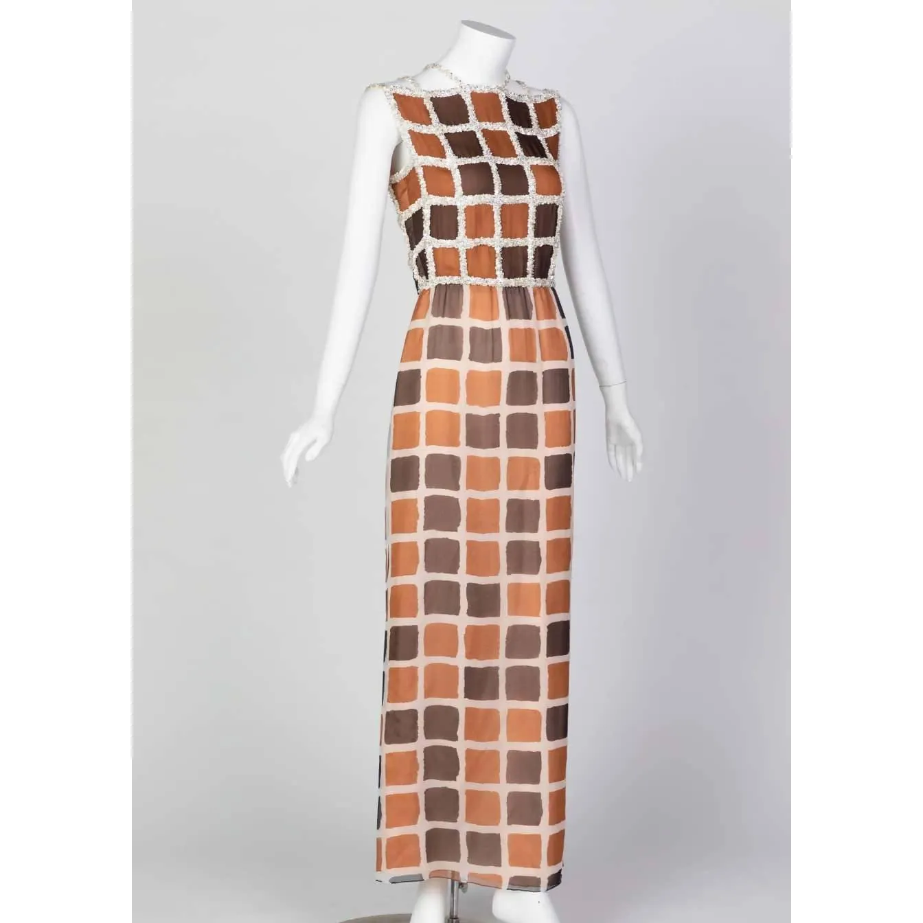 JAMES GALANOS Brown Tones Silk Chiffon Dress | Size S