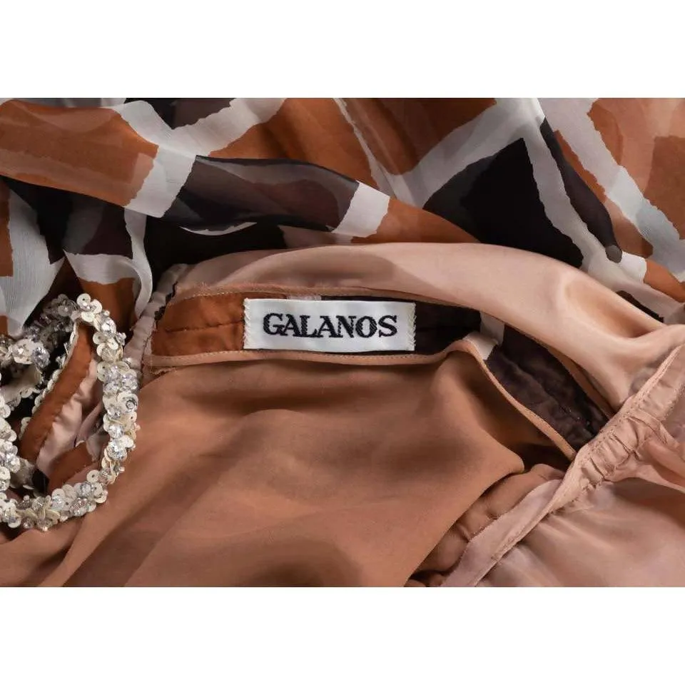 JAMES GALANOS Brown Tones Silk Chiffon Dress | Size S