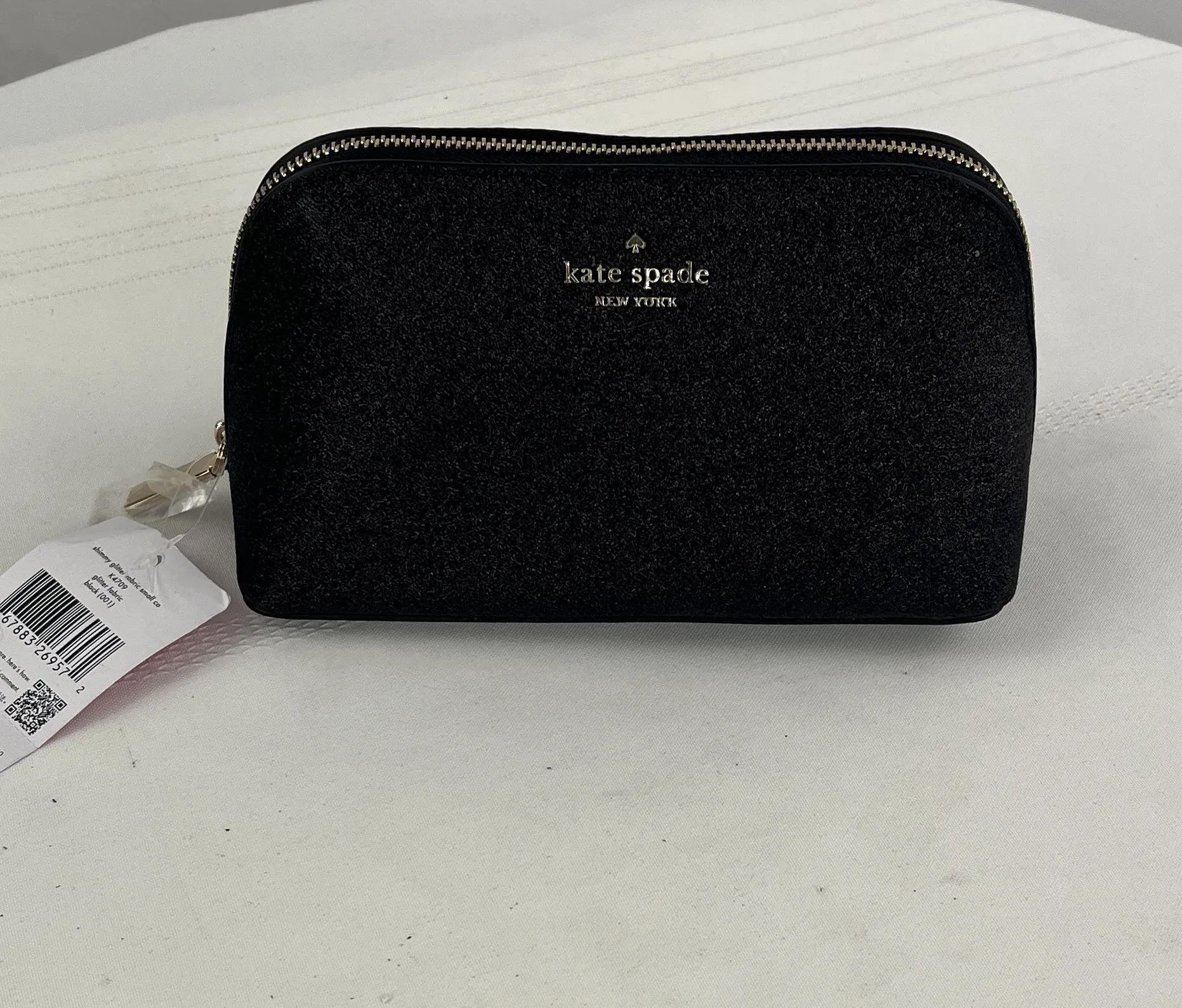 Kate Spade Shimmy Glitter Fabric Small Cosmetic Bag K4709 Black NWT MSRP $69