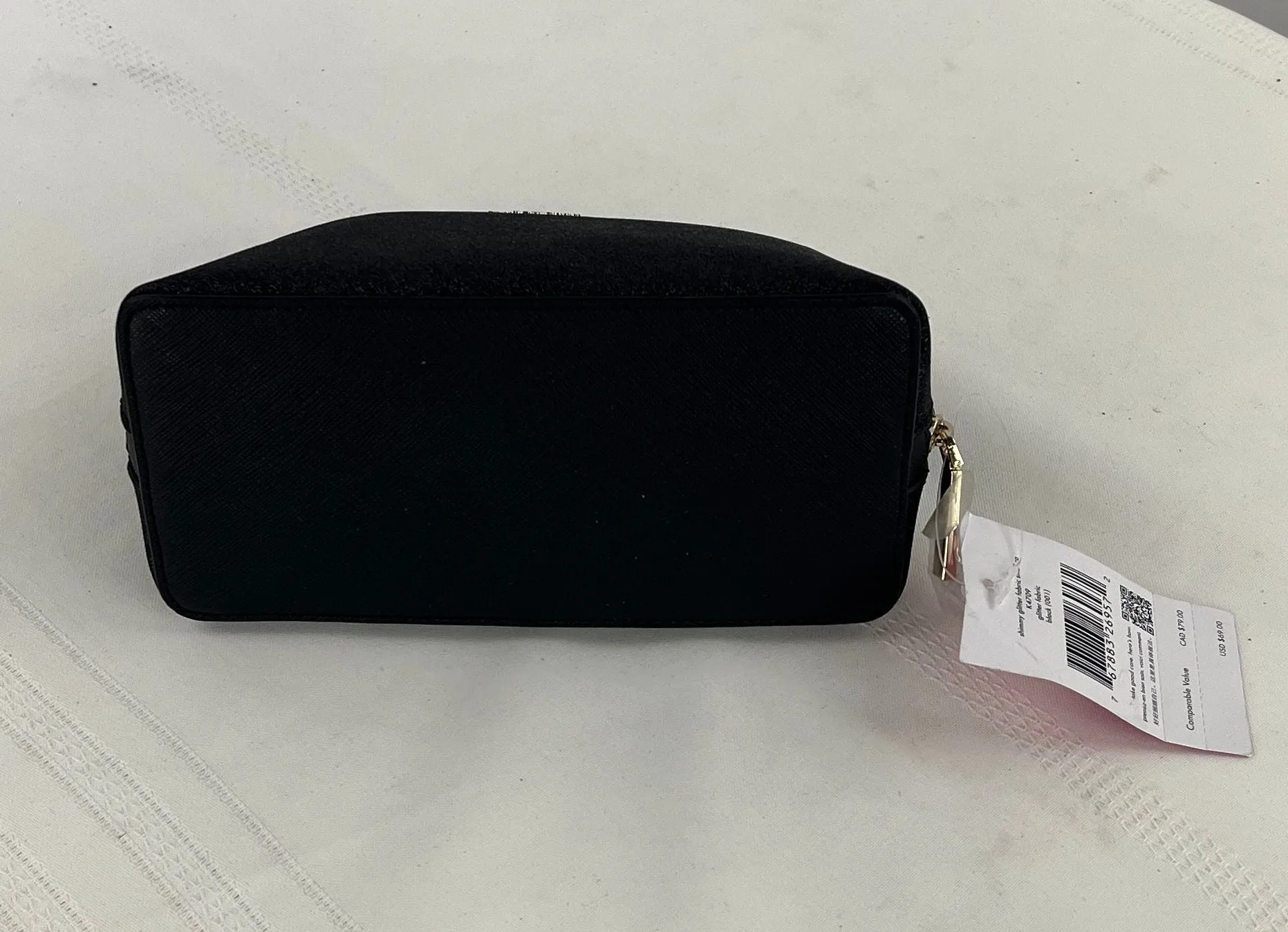 Kate Spade Shimmy Glitter Fabric Small Cosmetic Bag K4709 Black NWT MSRP $69