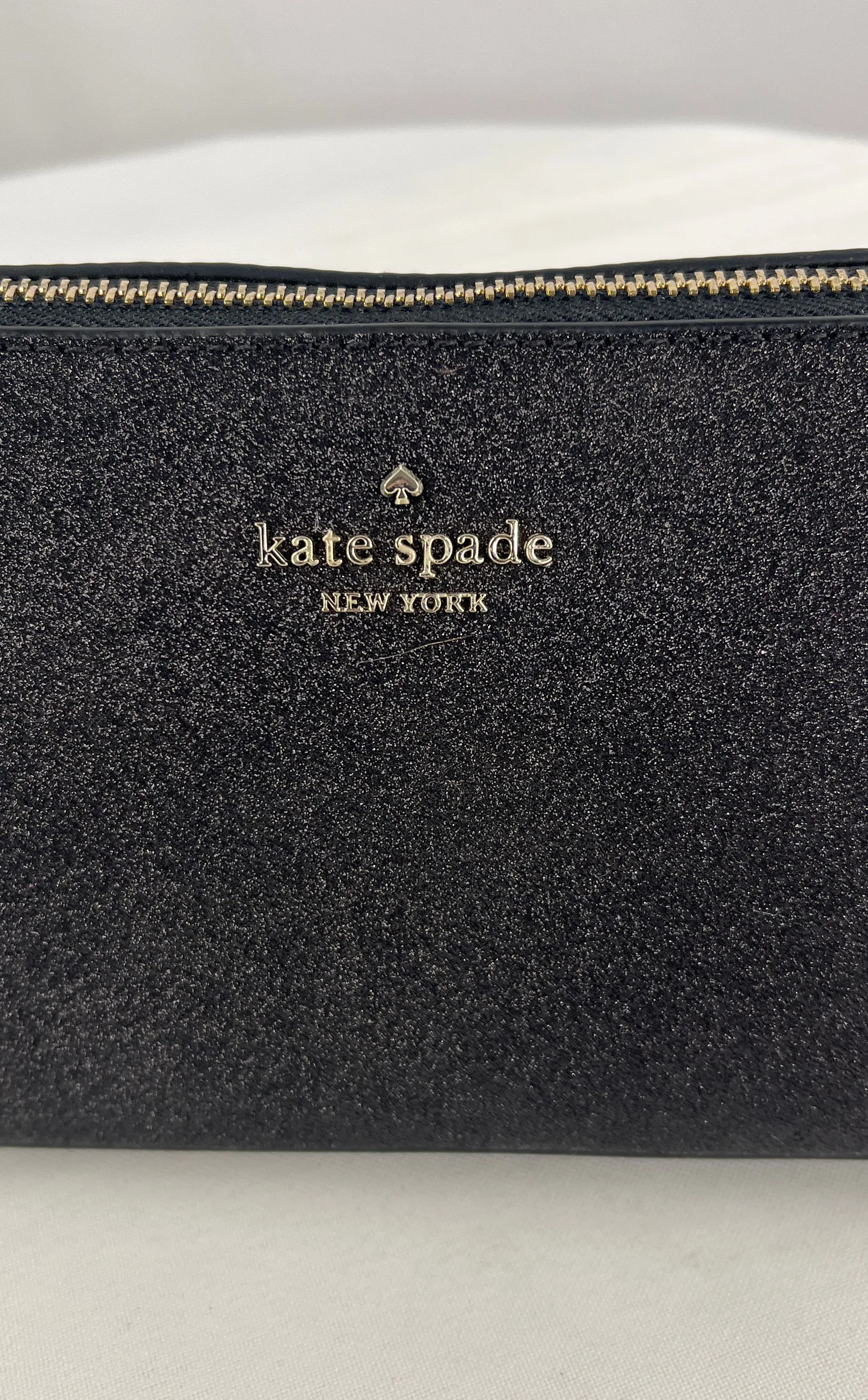 Kate Spade Shimmy Glitter Fabric Small Cosmetic Bag K4709 Black NWT MSRP $69